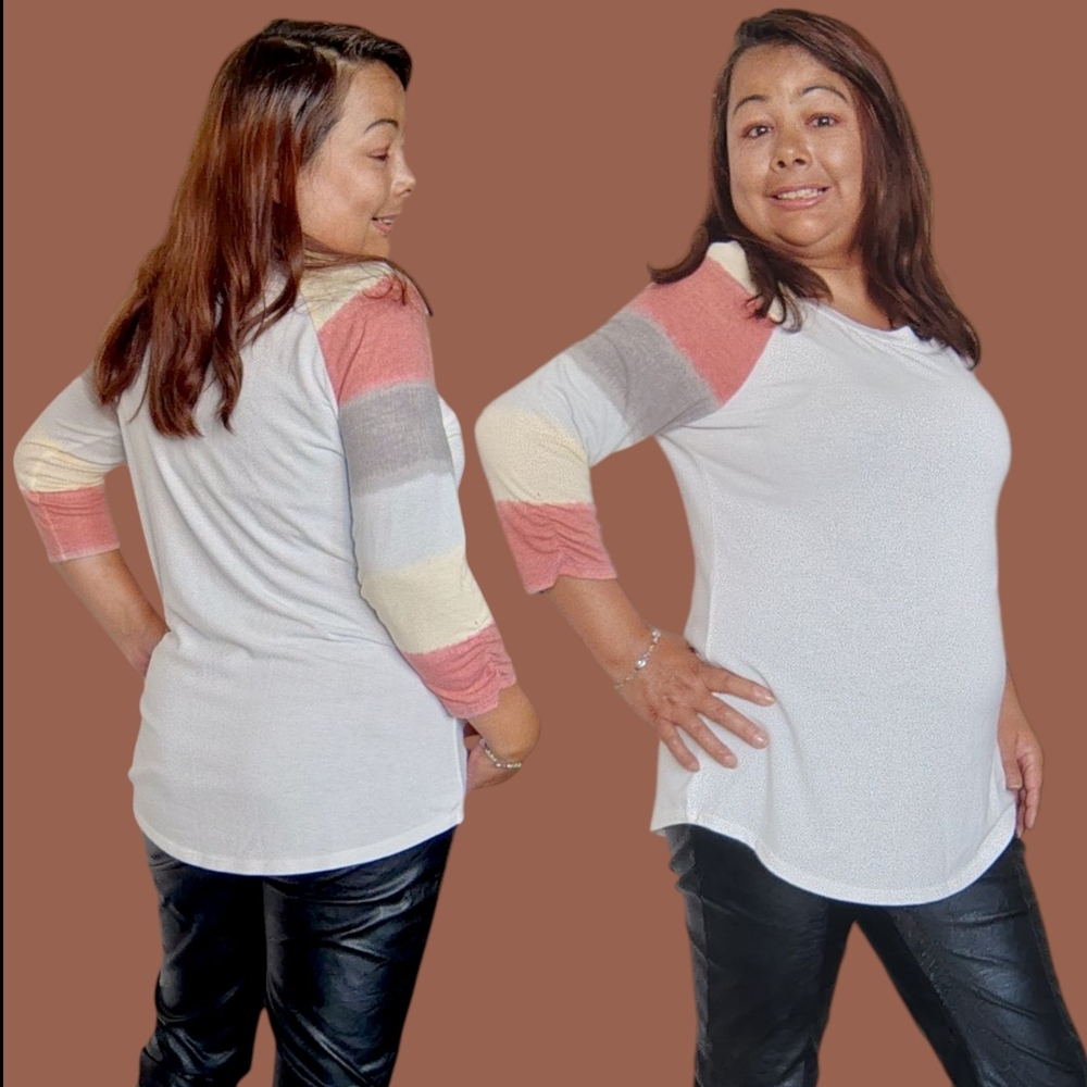 24/7 Maurices Colorblock Long Sleeve Tee - White, Pink, Gray